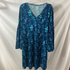 Pip & Vine Blue Print Bell Sleeve Maternity Dress